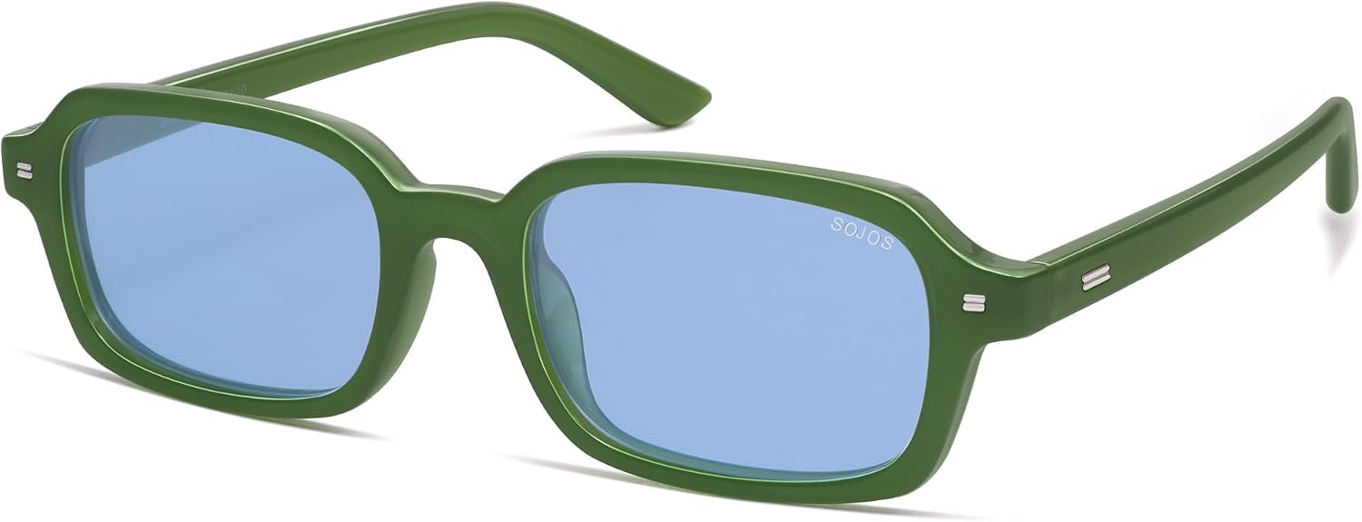 SOJOS Trendy Rectangle Polarized Sunglasses for Women Men, Retro Small Thin Slim Narrow Square Sunnies SJ2610