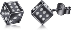 Mens Earrings Stud Dice Shape Mens Square Earrings Hypoallergenic Stud Earrings Fashion Dainty 8mm for Father Son or Cool Girl