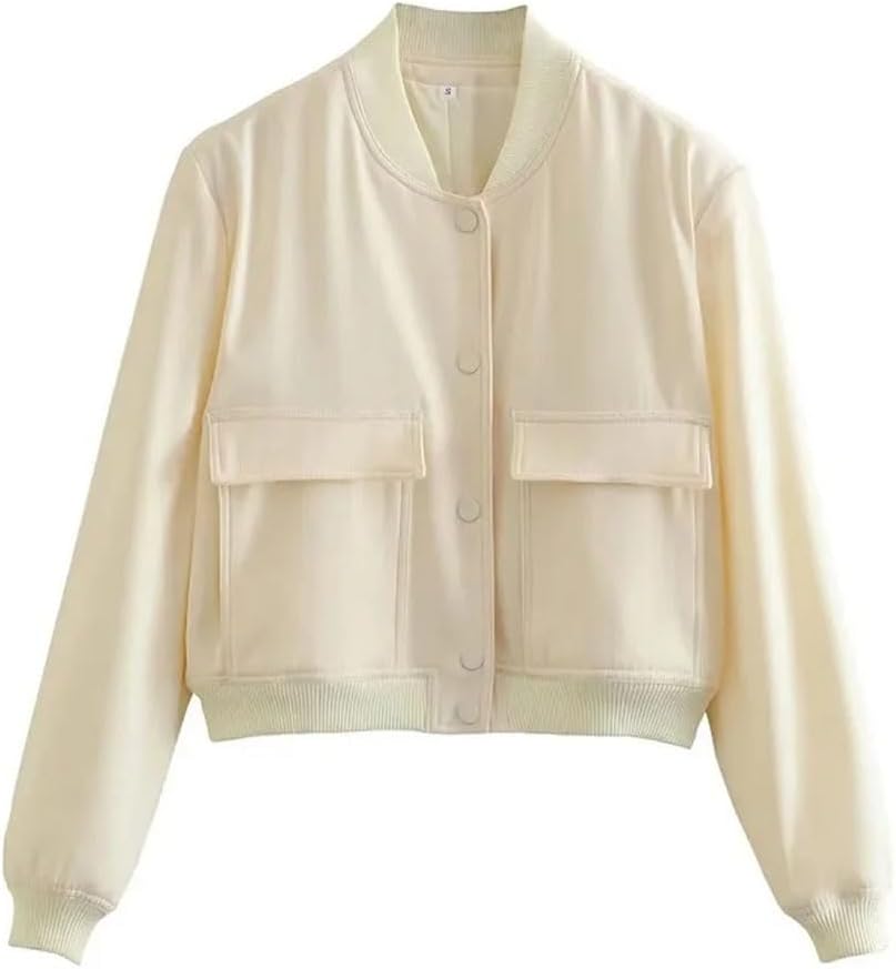 Women Casual Jacket Long Sleeve Solid Pockets Buttons Loose Cropped Jackets Outerwear