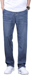 Tian Si Thin Denim Pants Loose Straight Casual Mid High Waisted Denim Pants