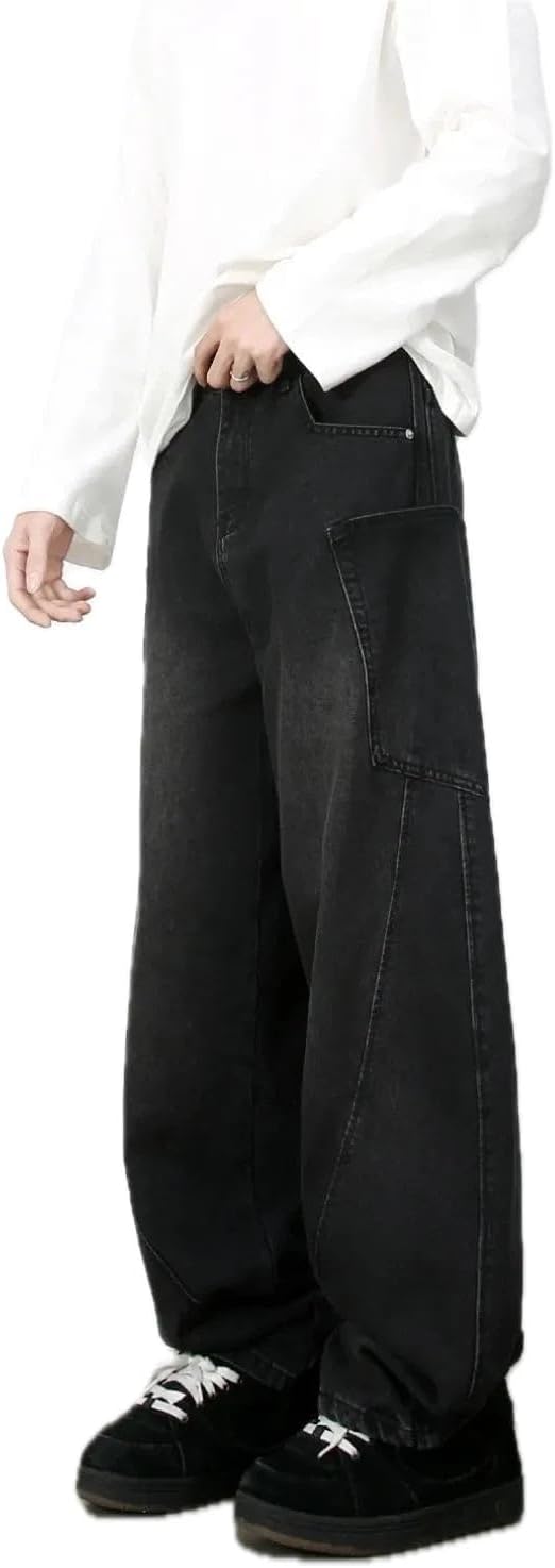 Mens Wide Leg Jeans with Pockets Durable Non Stretch Denim for Everyday Casual Wear Modern Look Relaxed Fit Style