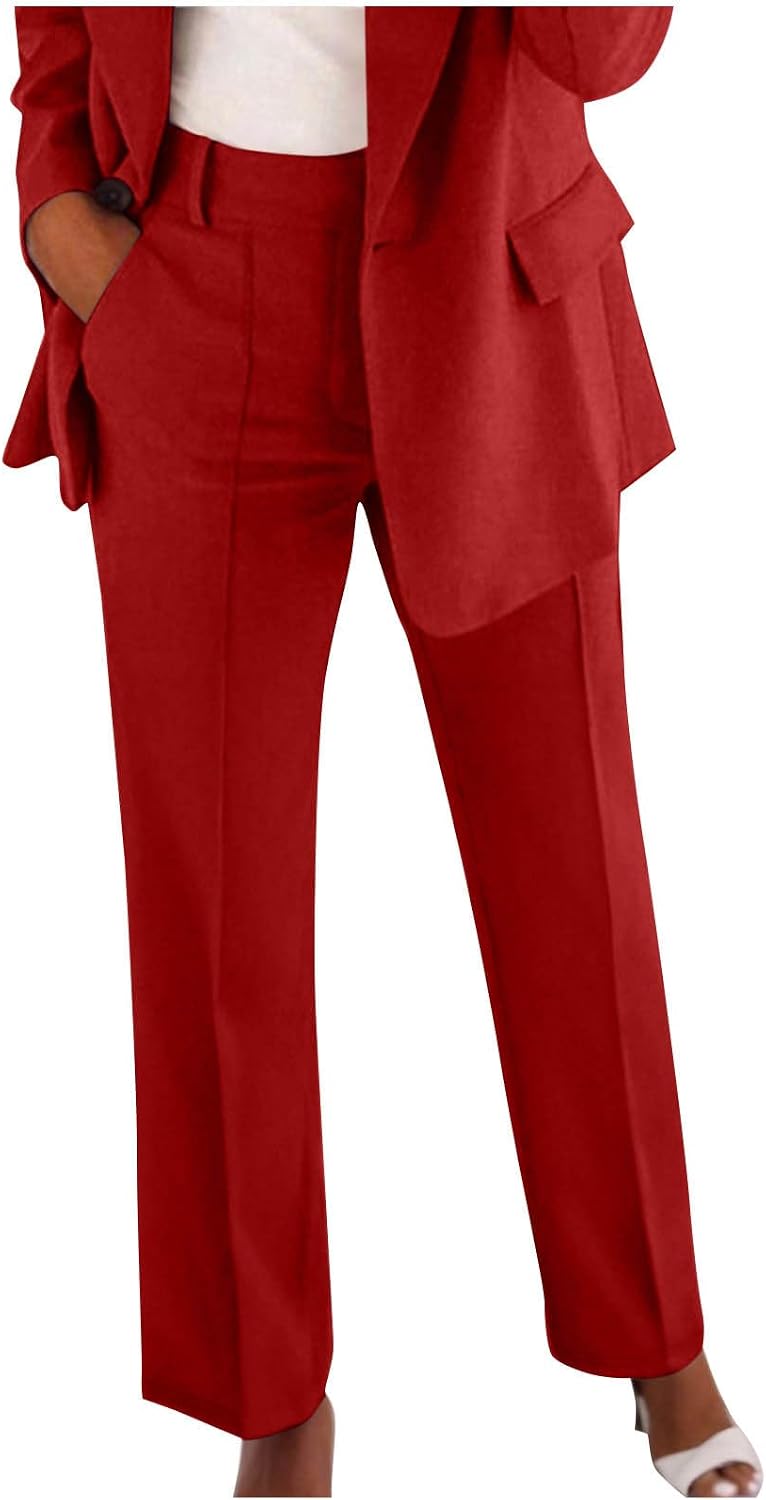 HGps8w Women's High Waisted Straight Leg Dress Pants Versatile Business Casual Stretch Work Pencil Pants with Pockets