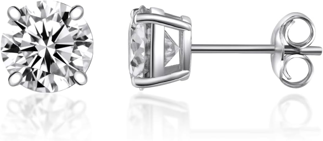 Sterling Silver Synthetic Moissanite Stud Earring Set,Stud Earrings Set 4 Prong Round Synthetic Moissanite Stud Earring For Women and Men
