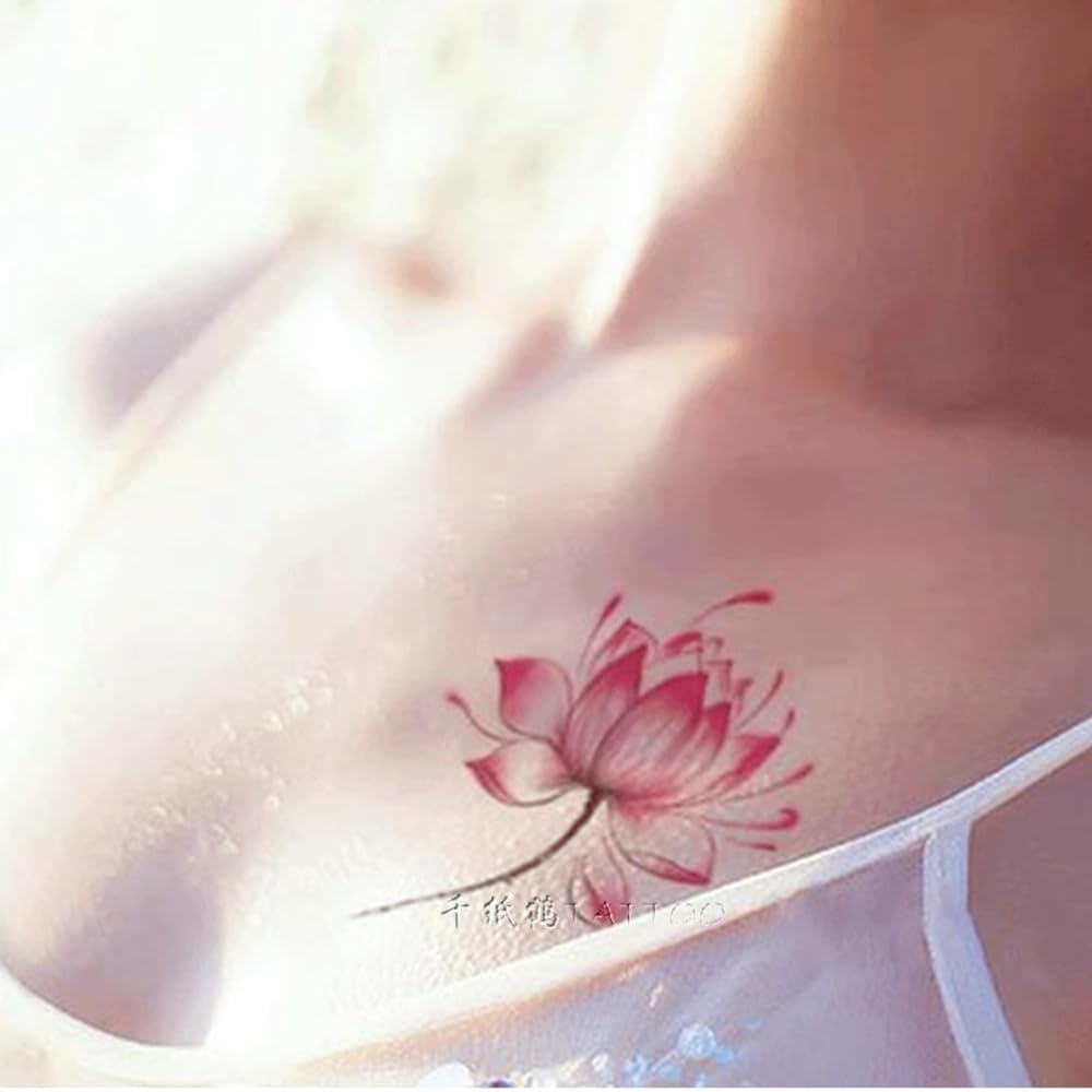 2 Sheets Tiny Small Temporary Tattoos For Women Men Finger Hands Neck Wrist Face, Cute Long Lasting Cartoon Fake Tattoo Stickers For Kids Boys Girls Pink Lotus