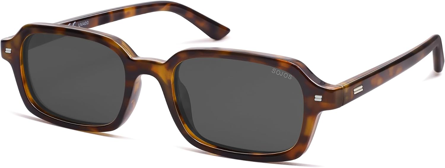 SOJOS Trendy Rectangle Polarized Sunglasses for Women Men, Retro Small Thin Slim Narrow Square Sunnies SJ2610