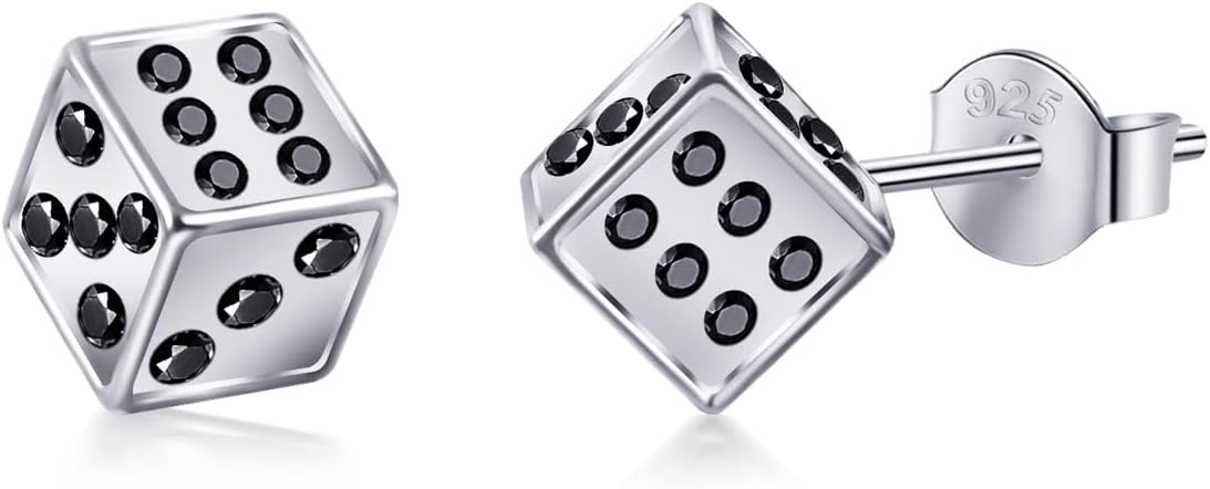 Mens Earrings Stud Dice Shape Mens Square Earrings Hypoallergenic Stud Earrings Fashion Dainty 8mm for Father Son or Cool Girl