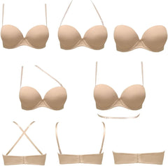 Plusexy Women's Push Up Strapless Bra Thick Padded Underwire Convertible Multiway Bras