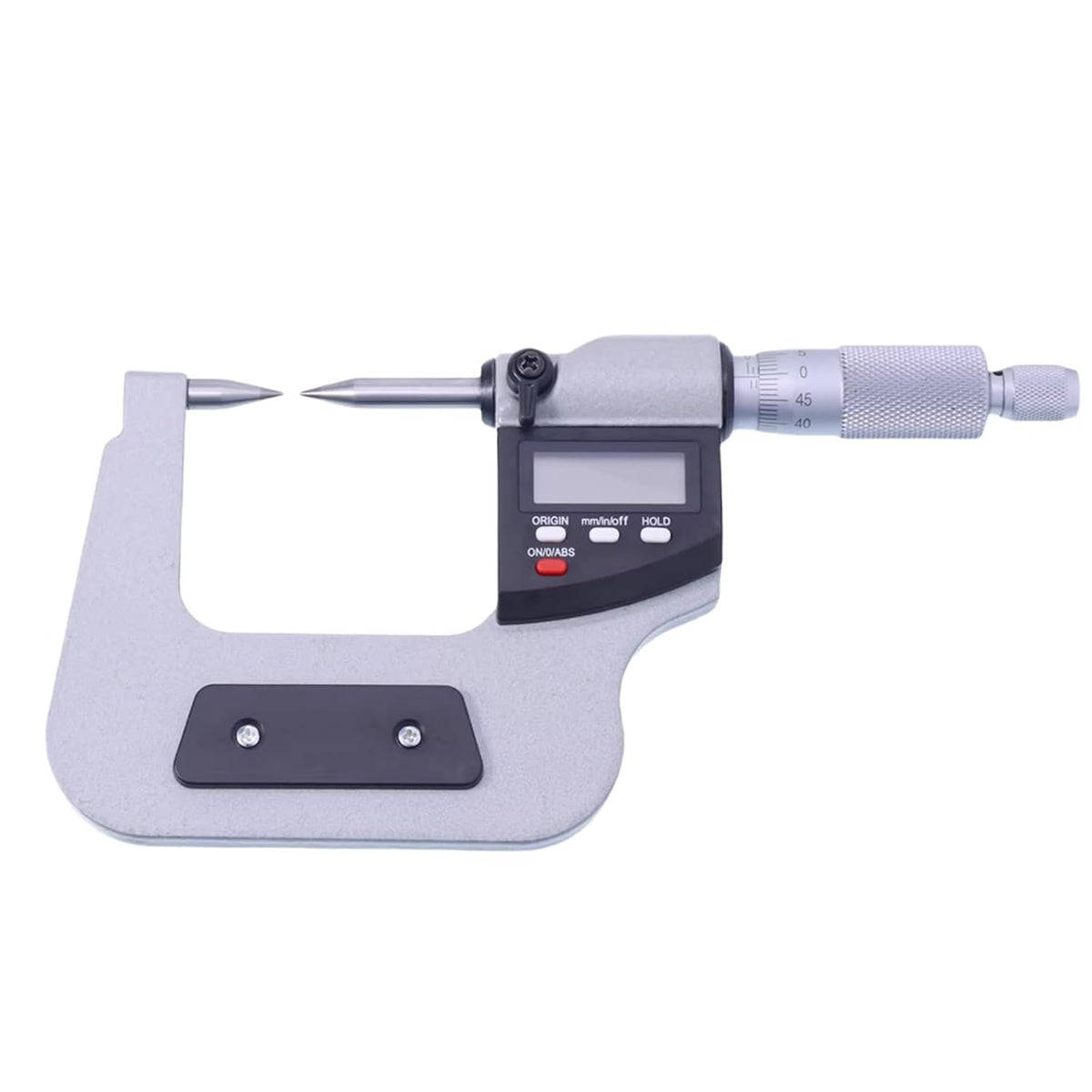 Digital Sheet Metal Micrometer 0-1 Inch, Dual 30° Pointed Anvils, Electronic Deep Frame Micrometer with LCD Display, ±0.00005" Accuracy for Grooves, Slots & Hard-to-Reach Areas (2" Depth)