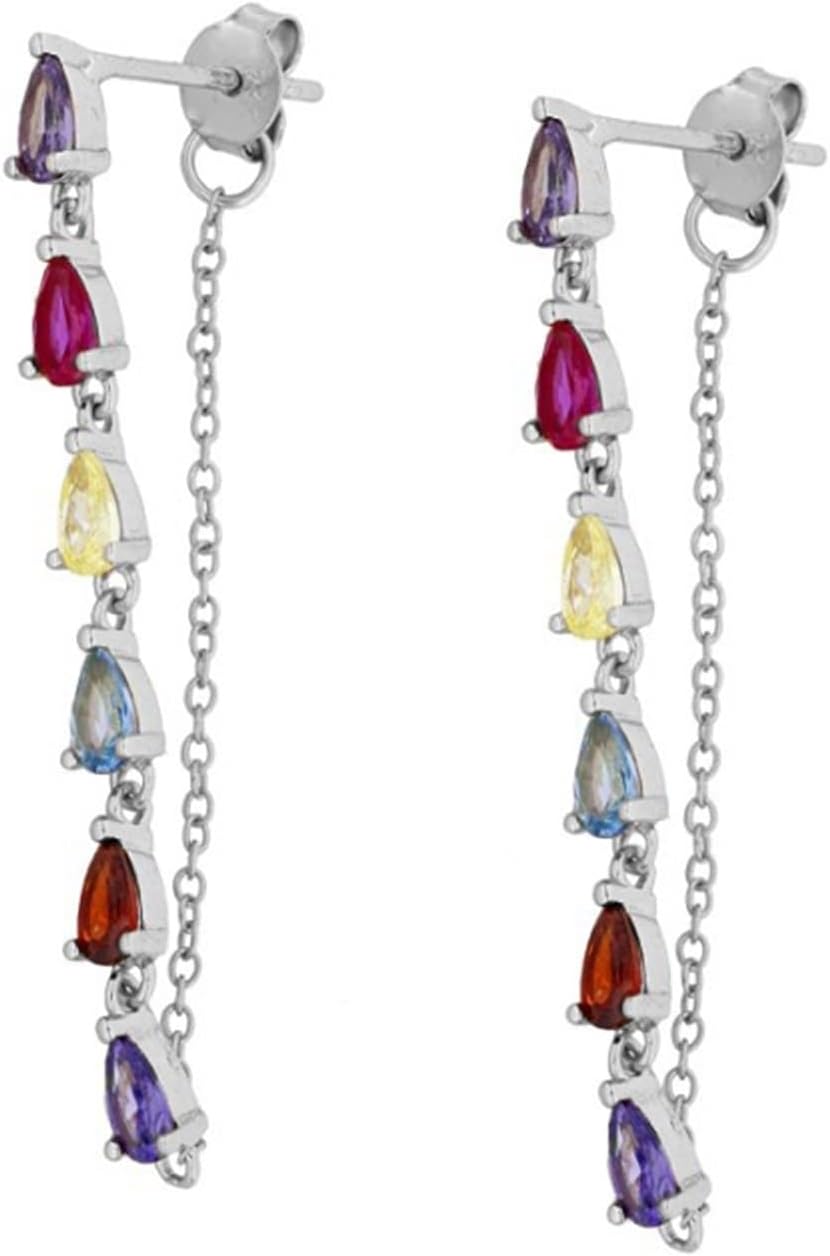 Long Silver Earrings, Popular Earrings for Women 925 Sterling Silver with Colorful Zircon Engagement Gifts