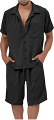 Cambkatl Men's Summer Tracksuit Sets Short Sleeve Casual Lapel Shirt Pocket Beach Shorts 2 Piece Lounge Vacation Outfits