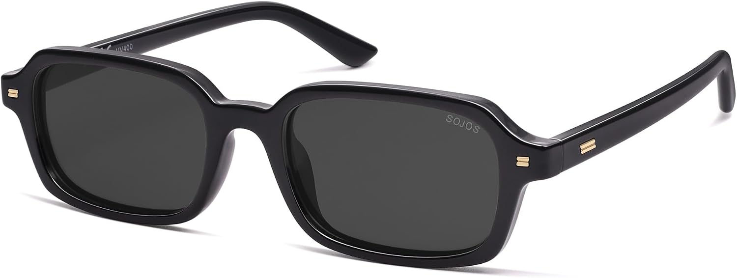 SOJOS Trendy Rectangle Polarized Sunglasses for Women Men, Retro Small Thin Slim Narrow Square Sunnies SJ2610