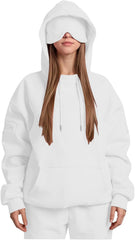 Hoodie with Eye Mask Built in Womens Sweatshirt Drawstring Travel Hoodies Long Sleeve Pullover Tops Pockets Sweaters