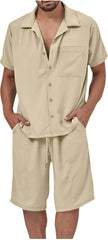 Cambkatl Men's Summer Tracksuit Sets Short Sleeve Casual Lapel Shirt Pocket Beach Shorts 2 Piece Lounge Vacation Outfits