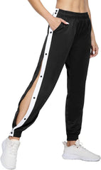 Side Button Down Sweatpants Women Casual Tapered Workout Active Sports Pants High Waist Comfy Breathable Trousers