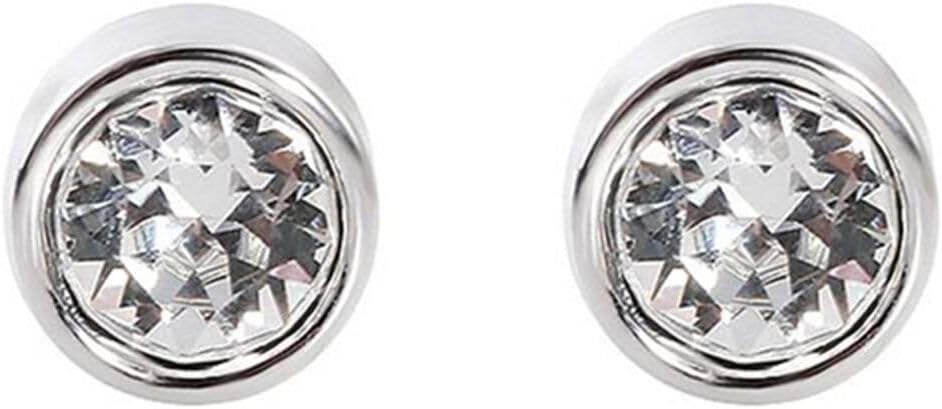 Sterling Silver 6mm Clear Black CZ Round Bezel Rubover Unisex Solitaire Stud Earrings