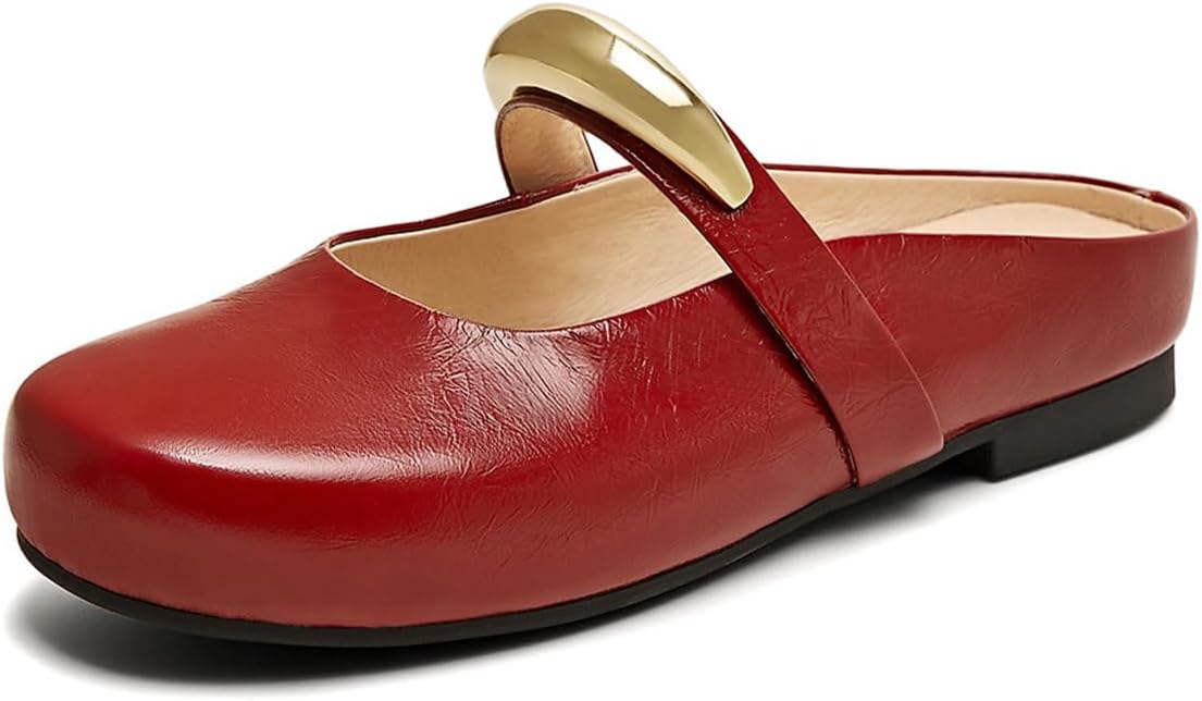 Milooey shoes Women's Round Toe Low Chunky Heeled Mules Single Strap Mary Jane Flats Slip On Comfy Daily Wear Party Shoes Size 4-16 US