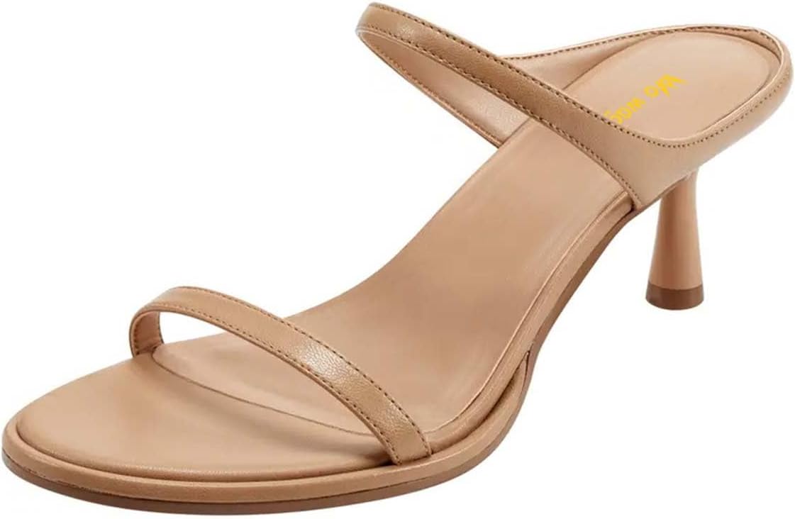 Women’s Strappy Mules Slip On Slippers Kitten Mid Heels Open Round Toe Shoes Indoor Shopping Dating Size 4-16 US