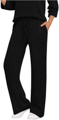 Womens Ribbed Knit Lounge Pants Elastic High Waist Loose Wide Leg Drawstring Pant Fall Comfy Solid Color Trousers