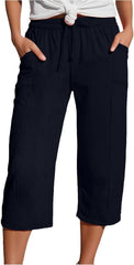 Linen Pants Women 2025 Trendy Capri Pants Summer Wide Leg Pant Drawstring Loose Palazzo Pant Casual Capris