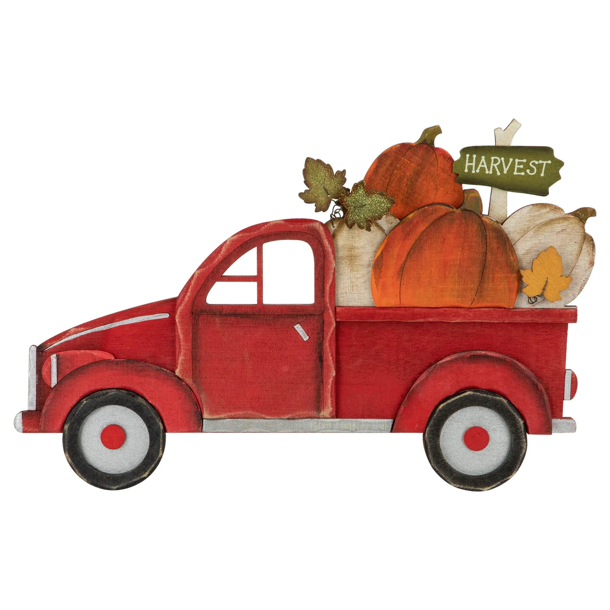 14" Red Truck with Pumpkins Fall Harvest Sign Decoration