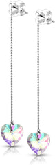 Dynamique Pair of 316L Surgical Steel Free Falling Threader Earrings with Iridescent Heart