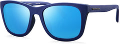 TR90 Frame Square Polarized Sunglasses for Men, Lightweight Texture, Integrated Nose Support, Blue Mirrored Lenses