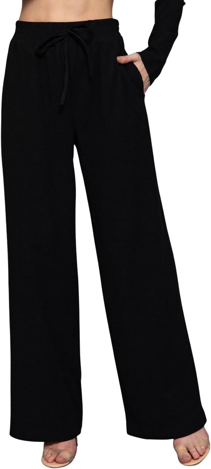 NE PEOPLE Wide Leg Pants - Elastic Waist with Drawstring Soft Textured Fabric, Comfortable Fit