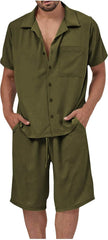 Cambkatl Men's Summer Tracksuit Sets Short Sleeve Casual Lapel Shirt Pocket Beach Shorts 2 Piece Lounge Vacation Outfits