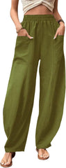 Women's 2025 High Waist Elastic Waist Trousers Casual Loose Fit Harem Pants Summer Solid Color Pant with Pockets