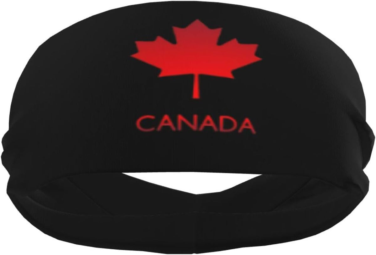 Canadian Maple Leaf Sports Sweatbands for Men Women, Non Slip Elastic Wristbands Headbands for Basketball Tennis Workout Gym Yoga, Absorbent Breathable Black