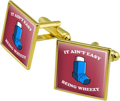 GRAPHICS & MORE It Ain't Easy Being Wheezy Asthma Inhaler Funny Humor Square Cufflink Set - Silver or Gold