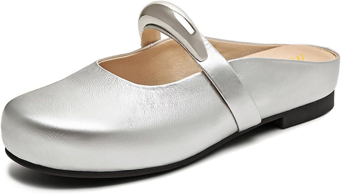 Milooey shoes Women's Round Toe Low Chunky Heeled Mules Single Strap Mary Jane Flats Slip On Comfy Daily Wear Party Shoes Size 4-16 US