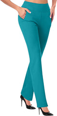 Pull On Dress Pants for Women Business Casual Office Trousers High Waisted Wide Leg Stretchy Bootcut Flare Pants with Pockets