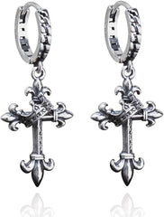 men's cross earrings with crown - vintage crucifix pendant for men, jesus cross earrings