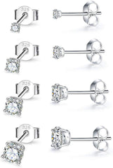 Sterling Silver Stud Earrings for Women Girls Men, Hypoallergenic Cubic Zirconia CZ Studs Small Round Simulated Diamond Earrings Cartilage Tragus Helix Earrings Set(2mm 3mm 4mm 5mm)