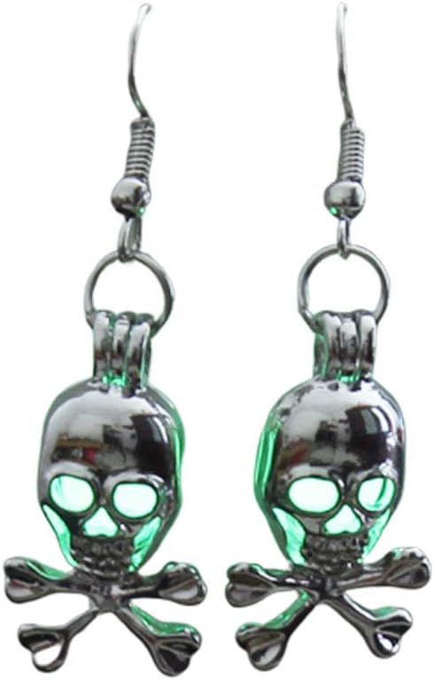 Skull Dangle Earrings for Women Luminous Glowing Skull Head Earrings Gothic Skeleton Head Drop Earrings Retro Glow in The Dark Skull Earrings Hook Halloween Earrings Jewelry Gifts