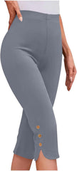 Oplxuo Capri Pants for Women Casual Summer Dressy Pull On Stretch High Waisted Buttons Slit Bottom Crop Work Leggings