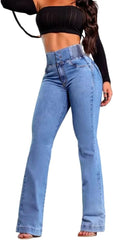 CHICME Women's High Waisted Jeans Stretchy Bootcut Pants with Elastic Waistband Denim Pants for Women