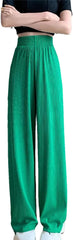 Women's Spring Summer Ice Silk Wide Leg Pants Thin High Waist Loose Straight Casual Trousers