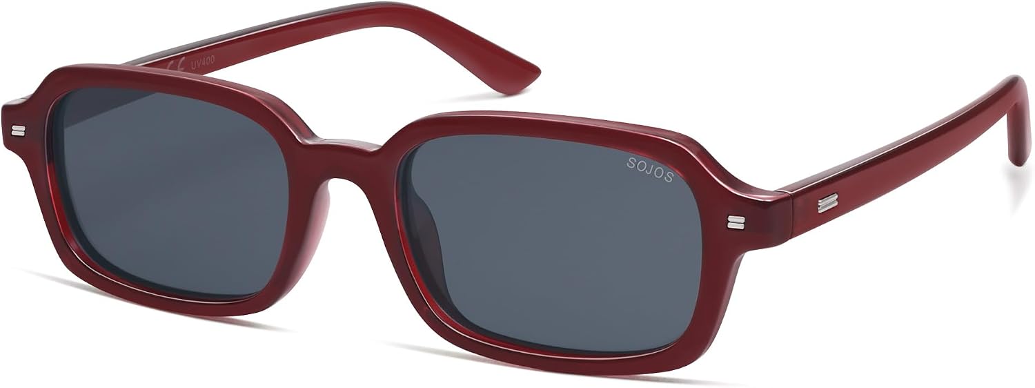 SOJOS Trendy Rectangle Polarized Sunglasses for Women Men, Retro Small Thin Slim Narrow Square Sunnies SJ2610