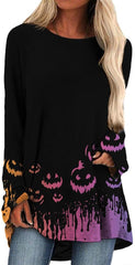 Plus Size Halloween Sweatshirts for Women Long Sleeve Pumpkin Skeleton Sweatshirt Fall Crewneck Bat Ghost Pullover