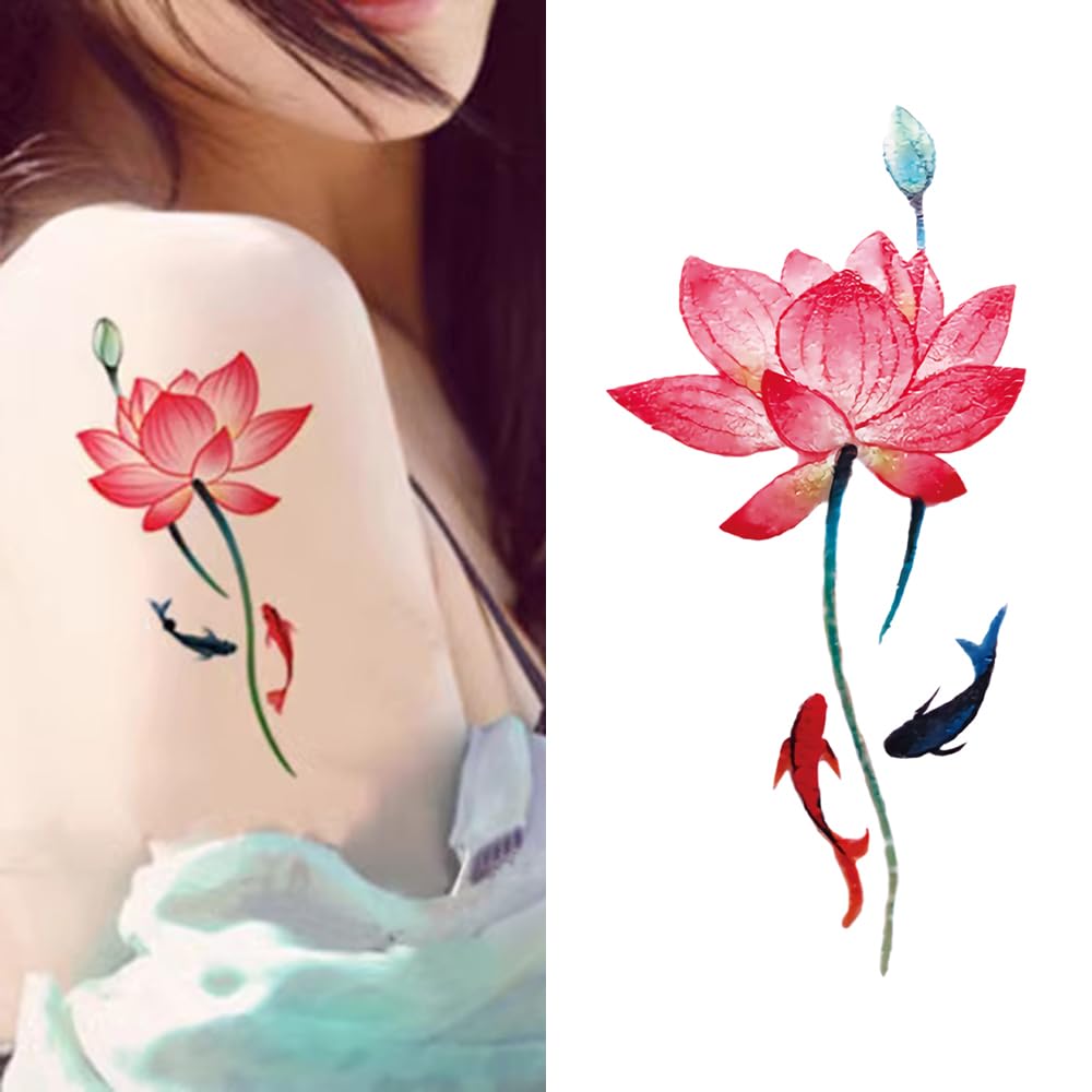2 Sheets Tiny Small Temporary Tattoos For Women Men Finger Hands Neck Wrist Face, Cute Long Lasting Cartoon Fake Tattoo Stickers For Kids Boys Girls Pink Lotus
