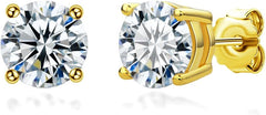 JIANGXIN 4mm 0.3ct D Color VVS1 Moissanite with Certification 925 Sterling Silver 18K Gold Plated Stud Earrings