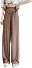 Women's Spring Summer Ice Silk Wide Leg Pants Thin High Waist Loose Straight Casual Trousers