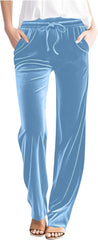 Women Velour Pants Elastic High Waisted Pants Straight Leg Velvet Trousers Comfy Soft Yoga Pants with Pockets Trendy