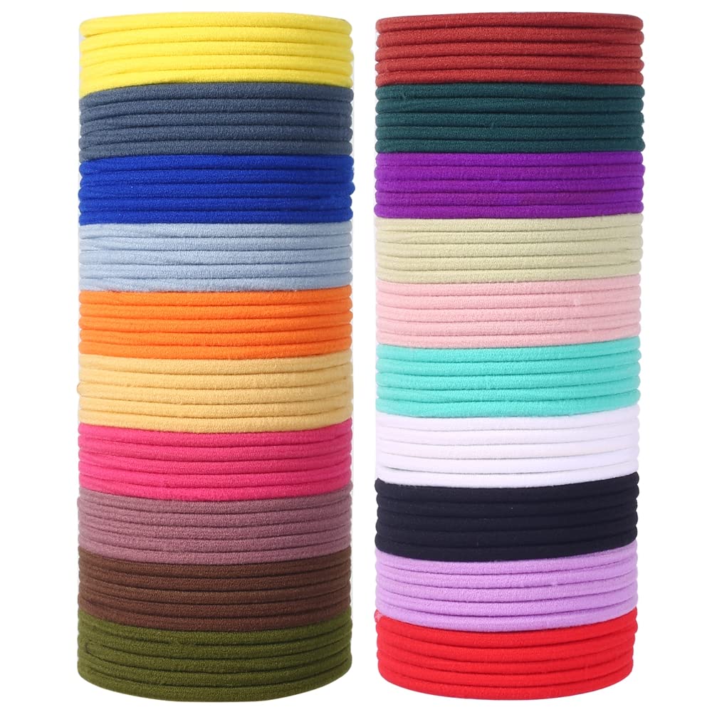 100pcs Womens Elastics Hair Tie, 4MM Black Ponytail Holders Hair Bands, 2 Inch in Diameter Elastic Band for Medium to Thick Hair (4mm Black)
