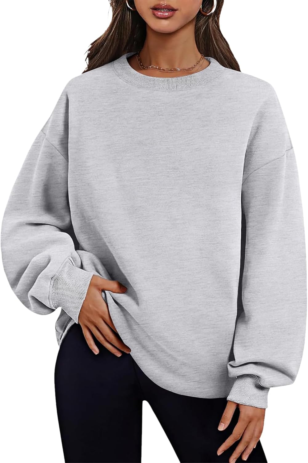 Oversized Crewneck Sweatshirt Women Long Sleeve Solid Color Cotton Casual Fall Winter Pullover Sweatshirts Fashion