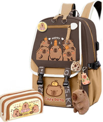 Kapibara Capybara Cartoon Backpack Gift Large Capacity Waterproof Kapibara stuff kawaii backpack with pins and Accessories (Pattern 2)