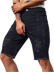 Men's Slim Fit Short Jeans Stretch Destroyed Ripped Skinny Distressed Straight Denim Short Pants Casual Streetwear