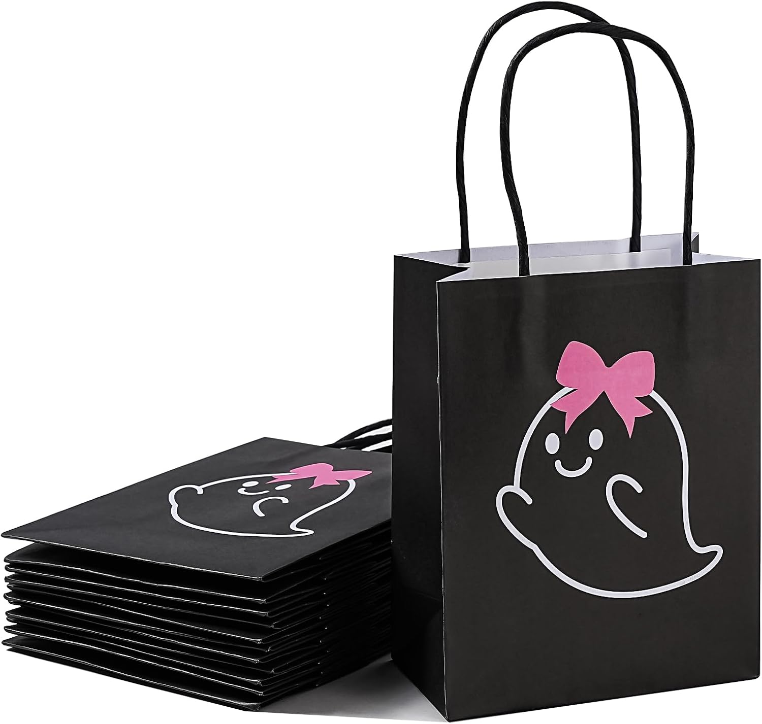 WRAPAHOLIC 12 Pack 7" Small Halloween Kraft Paper Gift Bags - Adorable Bat with Star Black Gift Bag for Hallowen, Baby Shower, Holiday, Party Gift Wrap